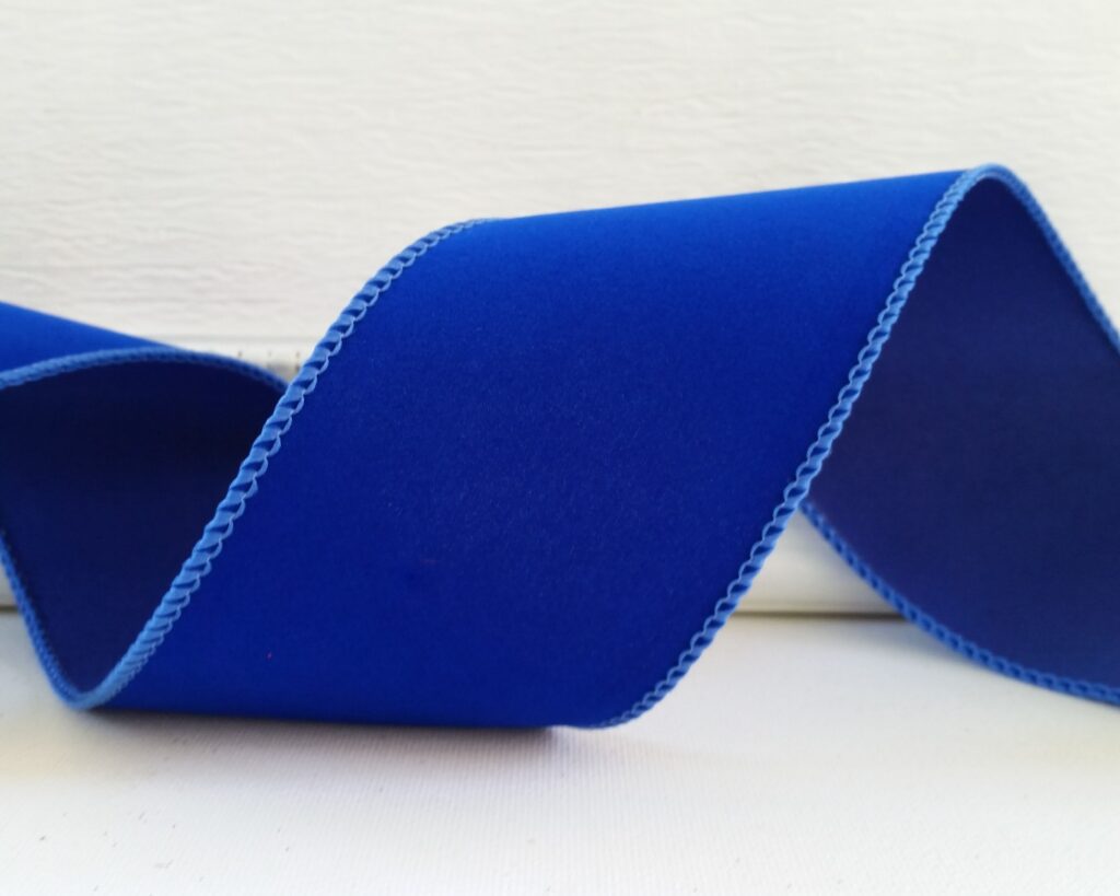 Velvet finish sapphire blue 2.5" wide wired ribbon from the Etsy shop of Cottage Crafts Online.
