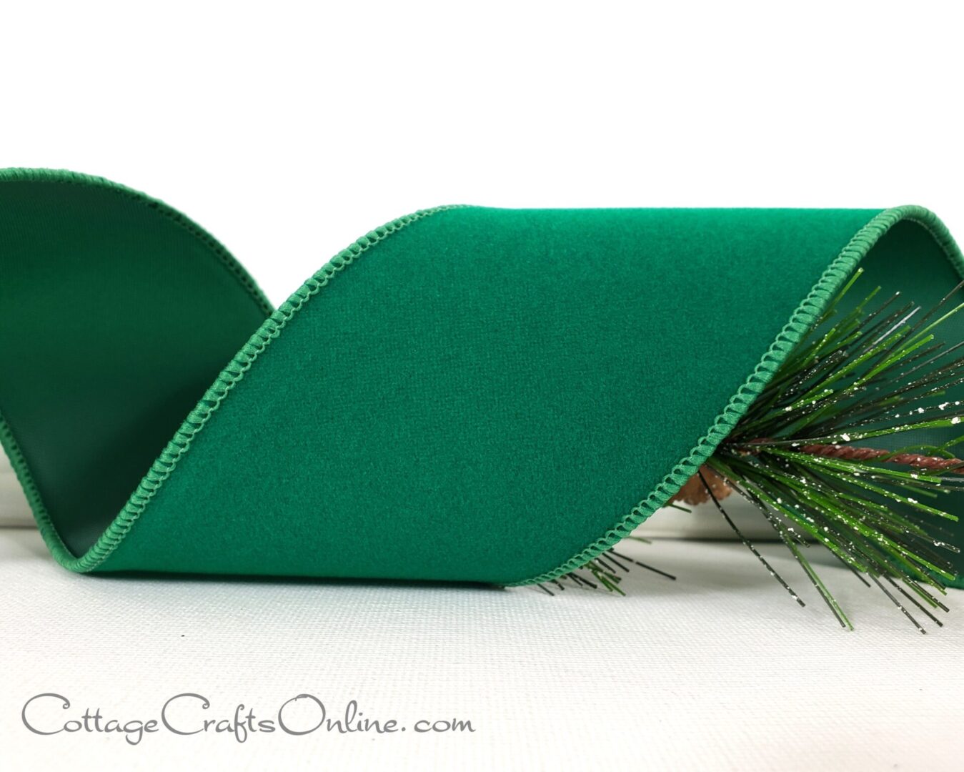 Holiday green velvet 2.5" wide wired ribbon from the Etsy shop of Cottage Crafts Online.