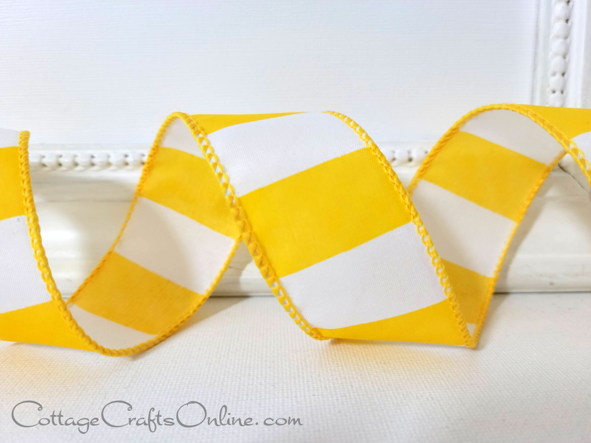 THREE YARDS Wired Ribbon - Wide Yellow and White