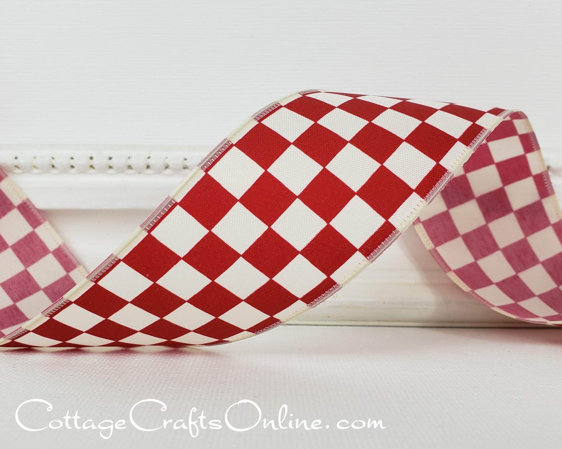 Wired Ribbon- Red, White Check