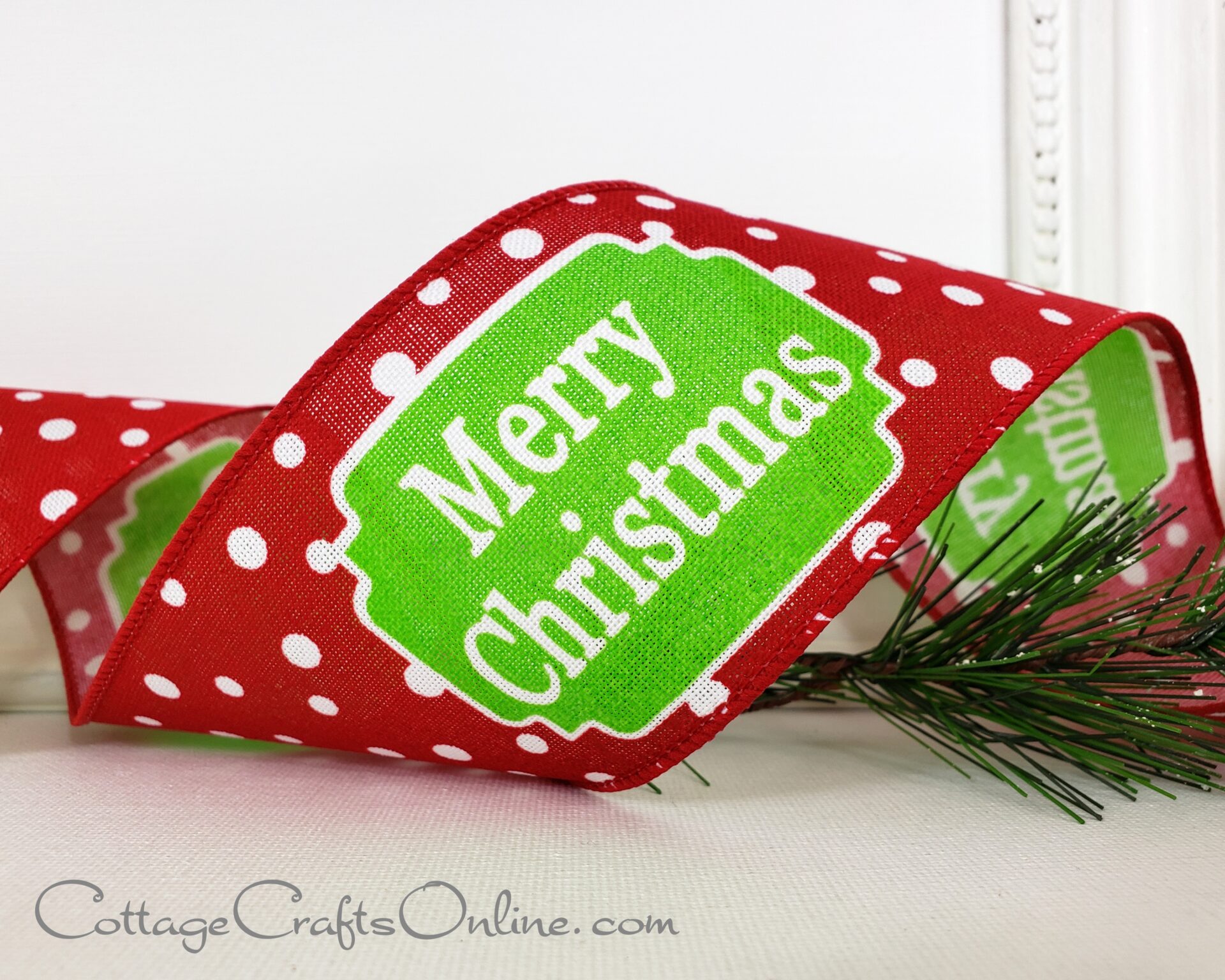 White dots on red ribbon - Merry christmas