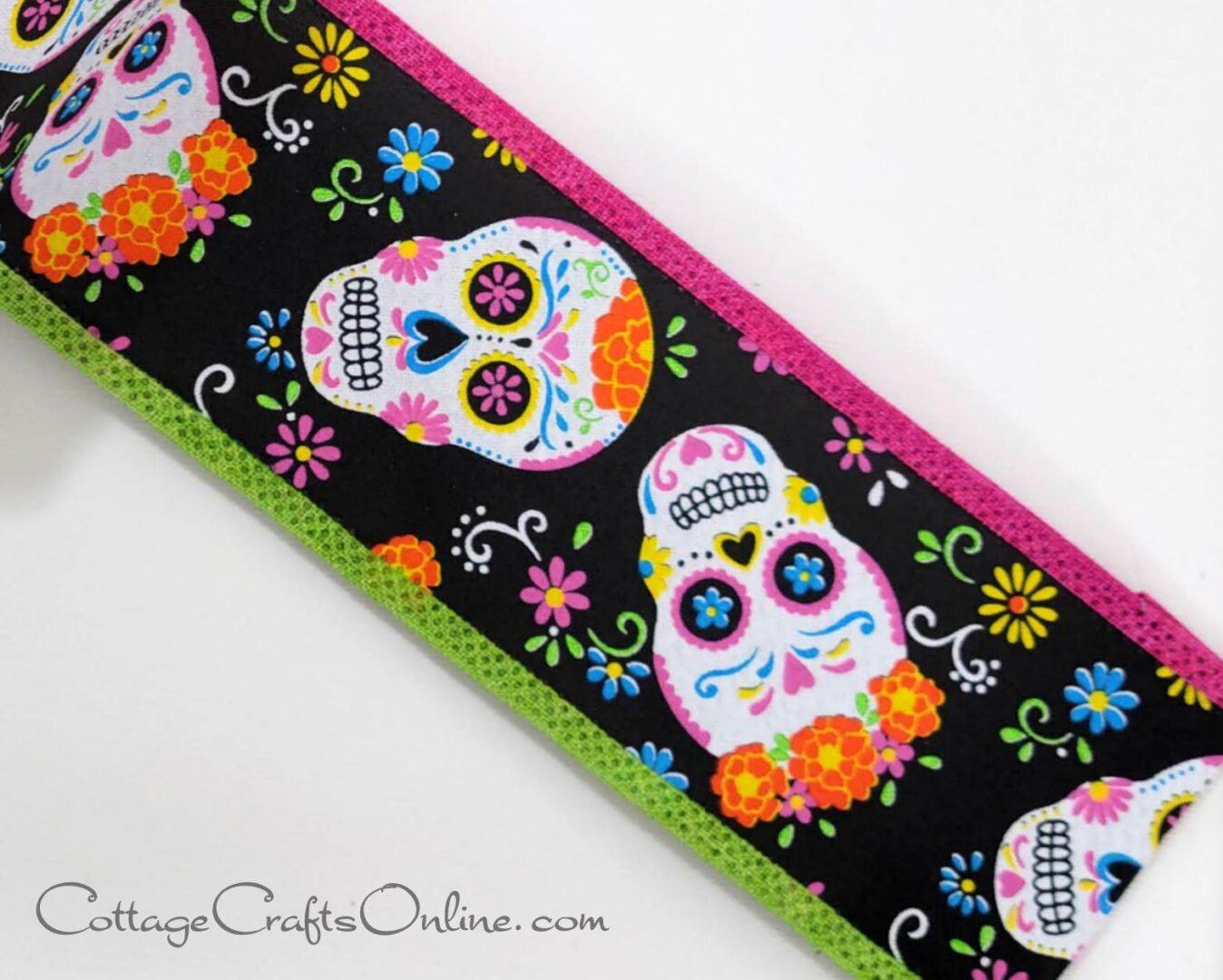 A new fall ribbon featuring colorful sugar skulls.