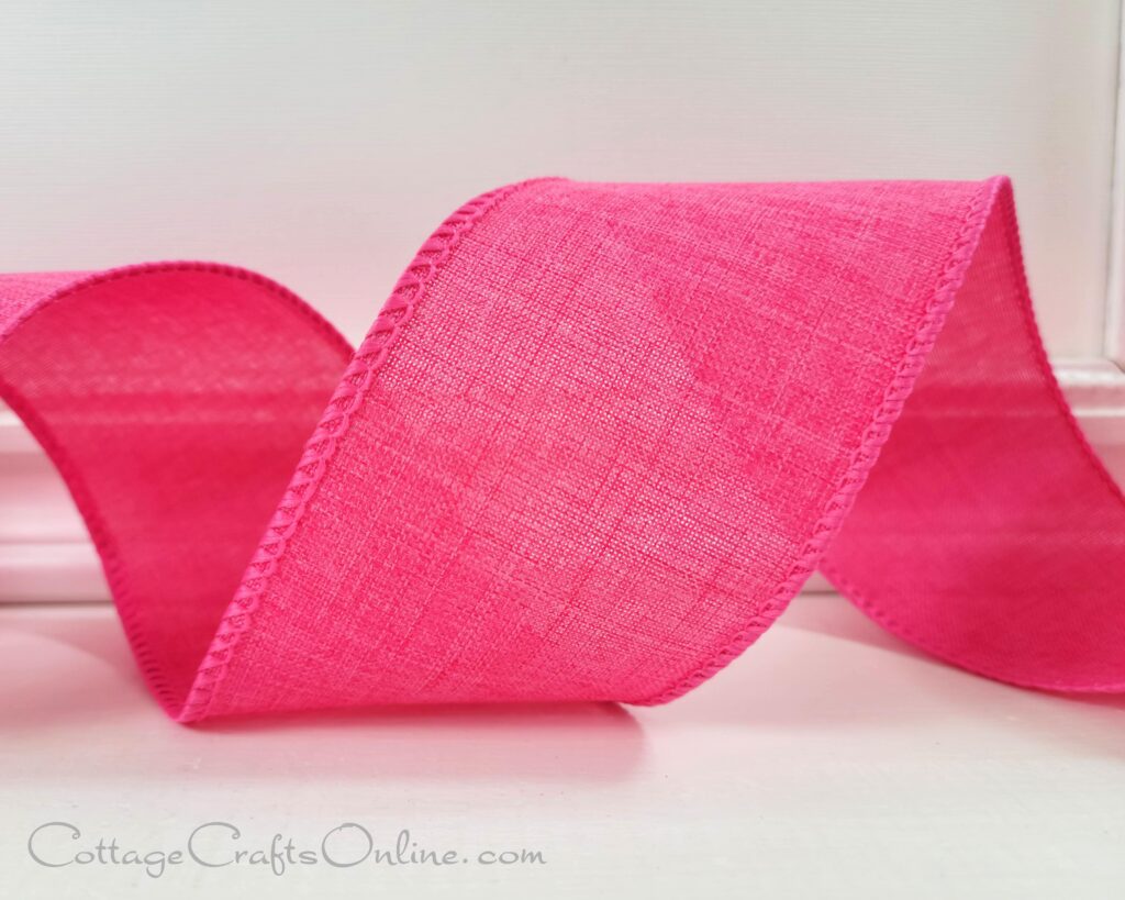 hot pink faux linen wired ribbon