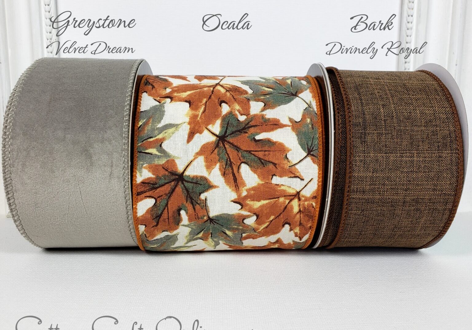 A side by side rolls of ribbons for Fall