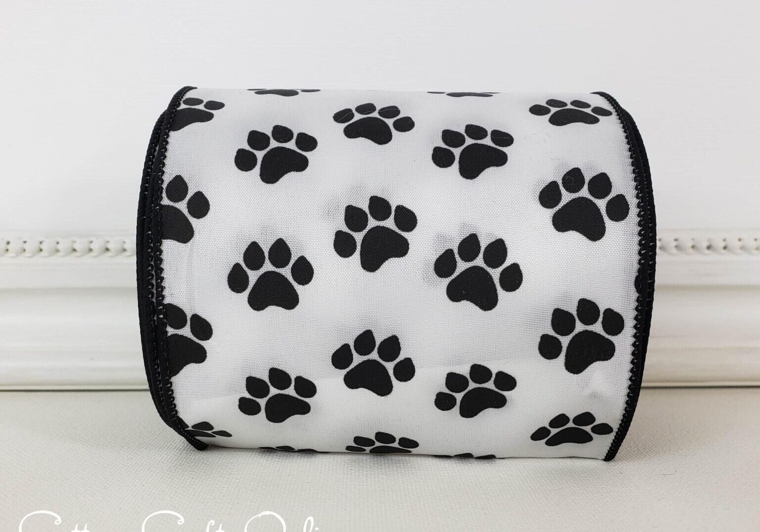 Paw Print and Gingham Ribbon in WHite and Black