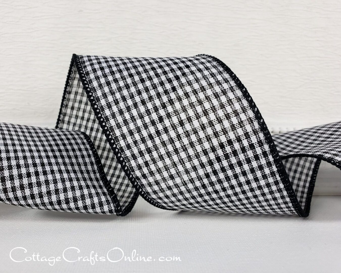 Mini black and white check 2.5" wide wired ribbon from the Etsy shop of Cottage Crafts Online.