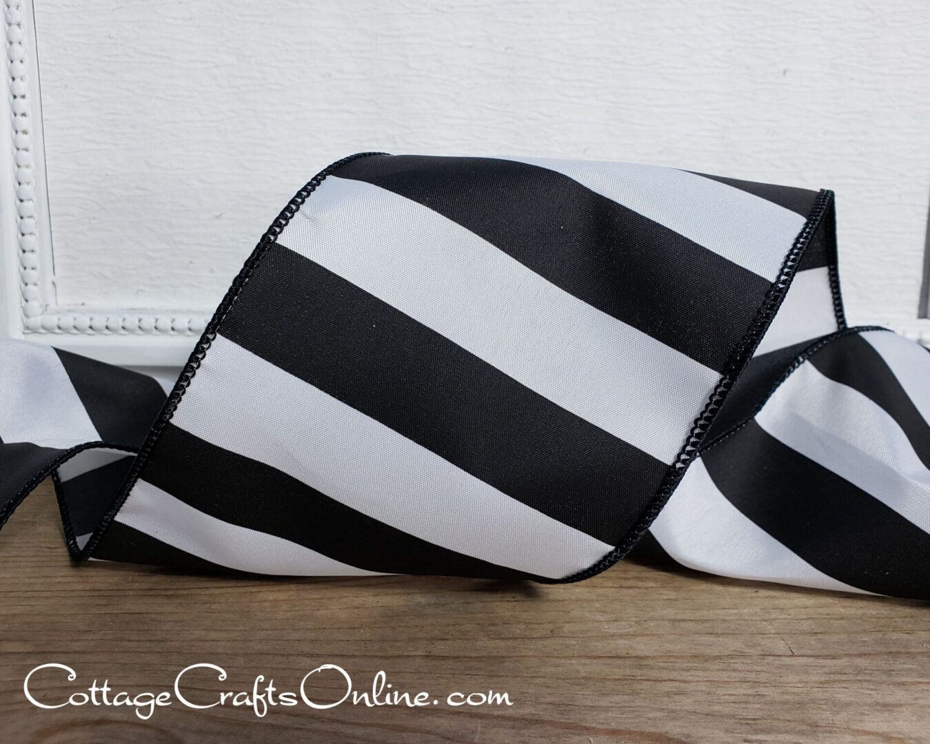 Wide black white horizontal stripes 4" wide wired ribbon from the Etsy shop of Cottage Crafts Online.
