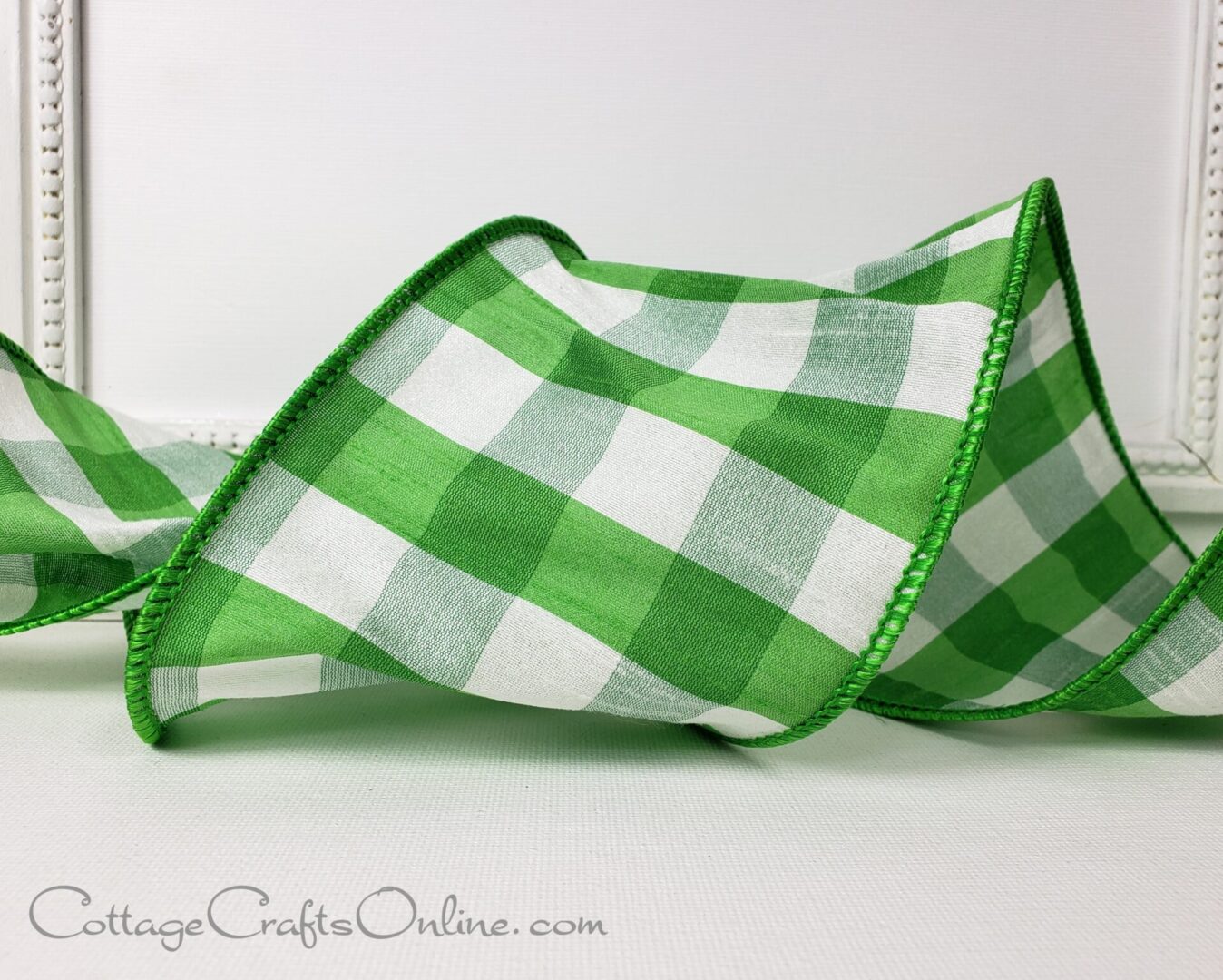 green and white gingham ribbon.