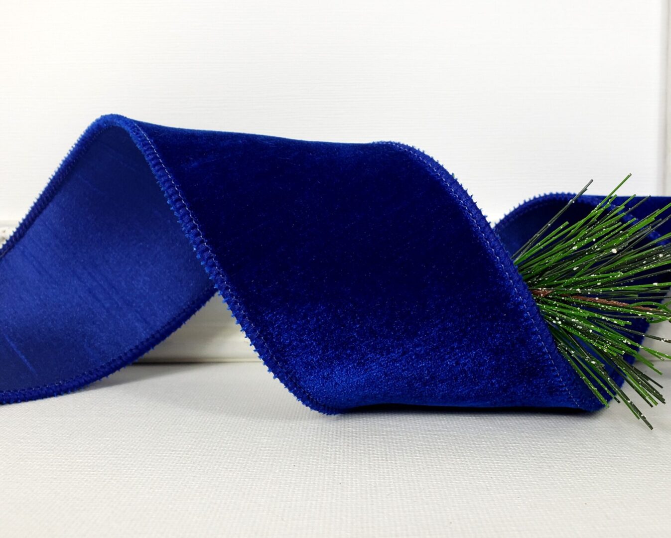 Cobalt sapphire blue velvet 2.5" wide wired ribbon from the Etsy shop of Cottage Crafts Online.