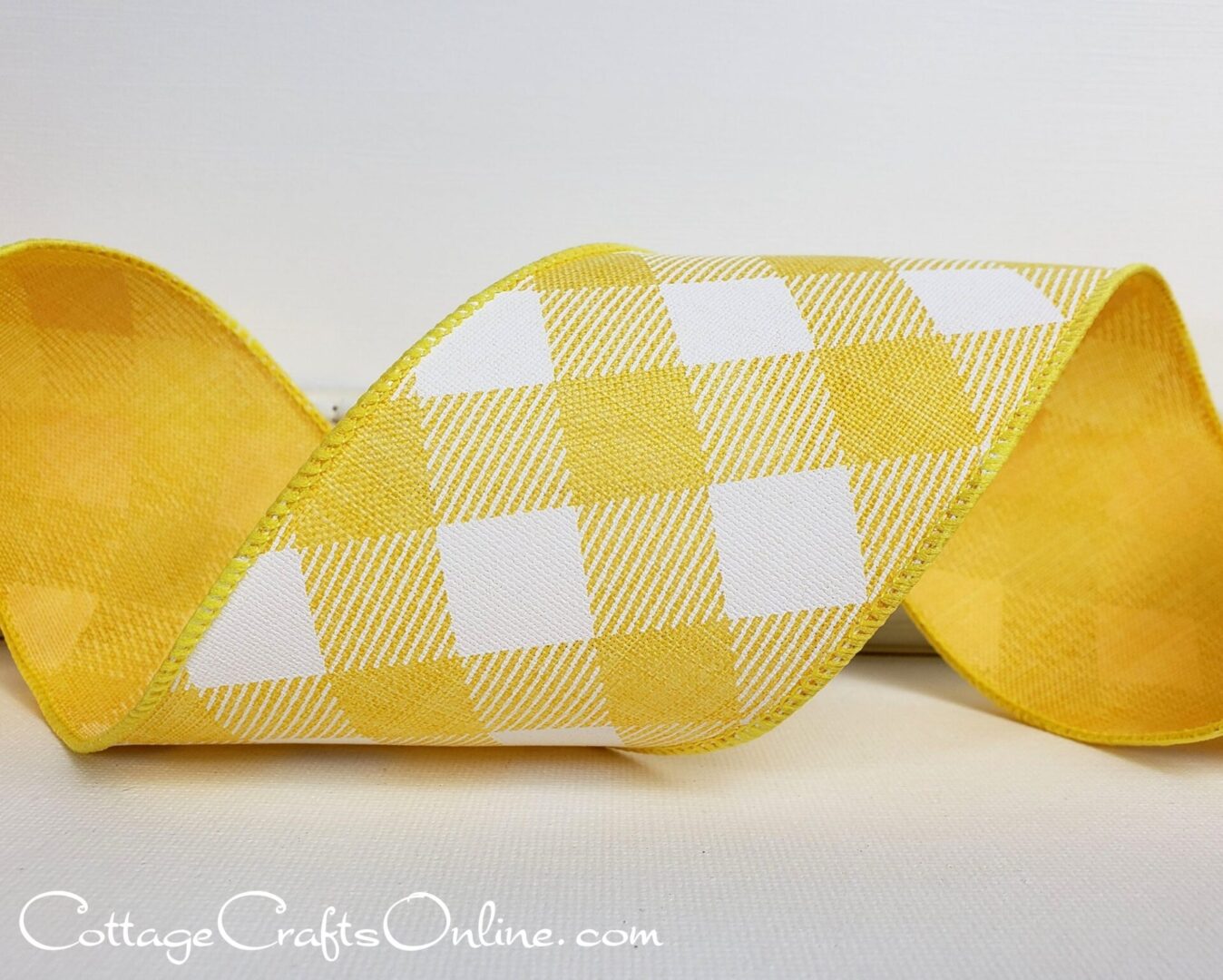 yellow and white gingham ribbon with black and grey accents.