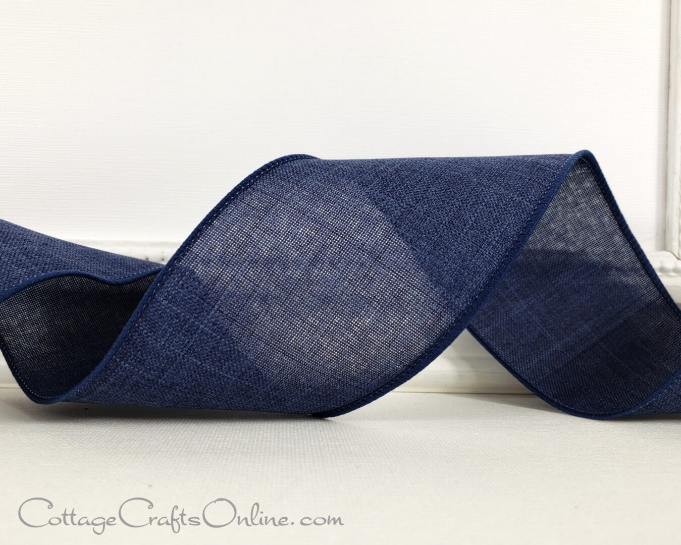 Navy Blue Faux Linen Wired Ribbon