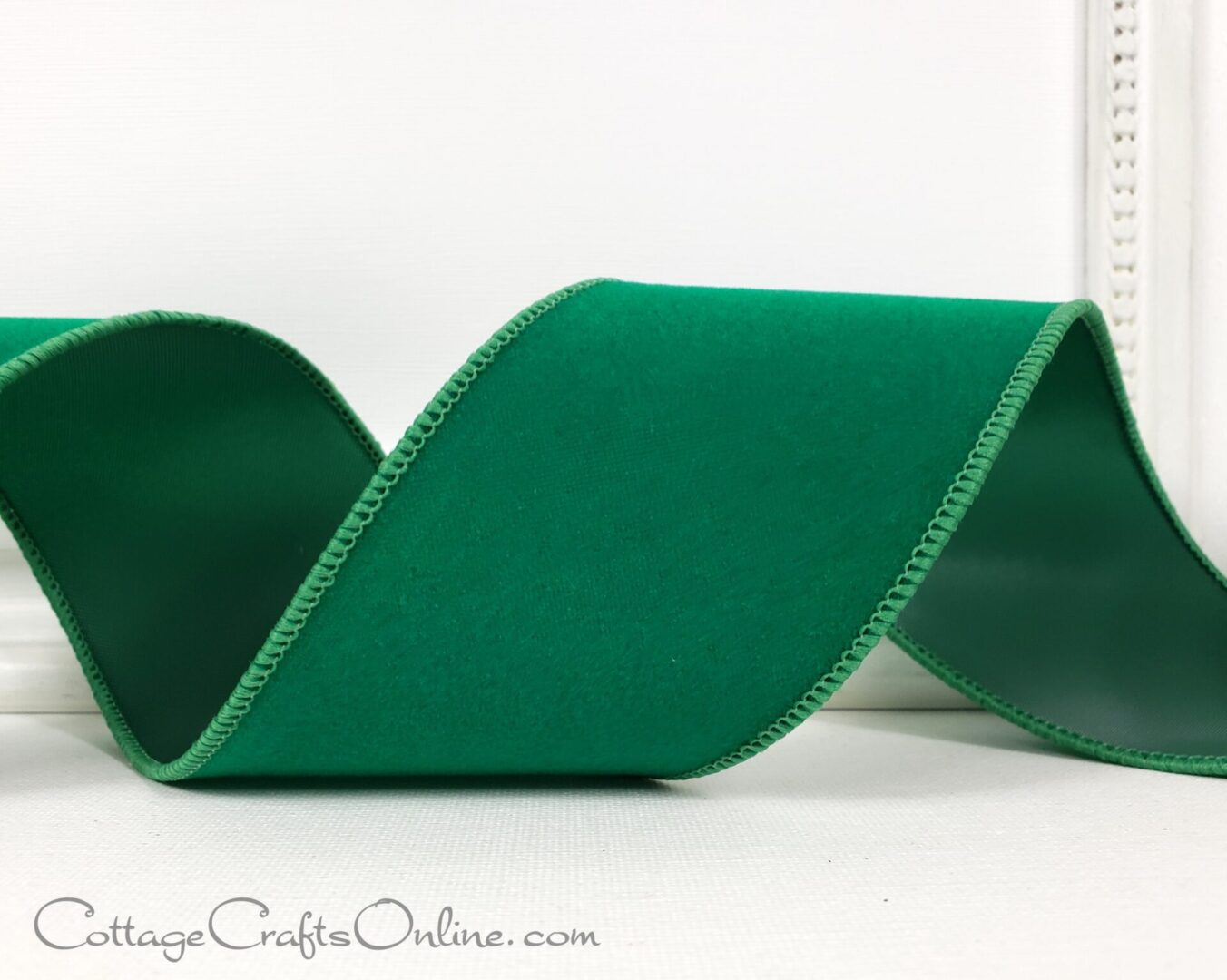 Holiday green velvet 2.5" wide wired ribbon from the Etsy shop of Cottage Crafts Online.