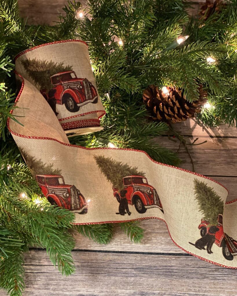 d stevens 09 2422 Christmas Tree Dog and Truck 4" wide 10 yard roll