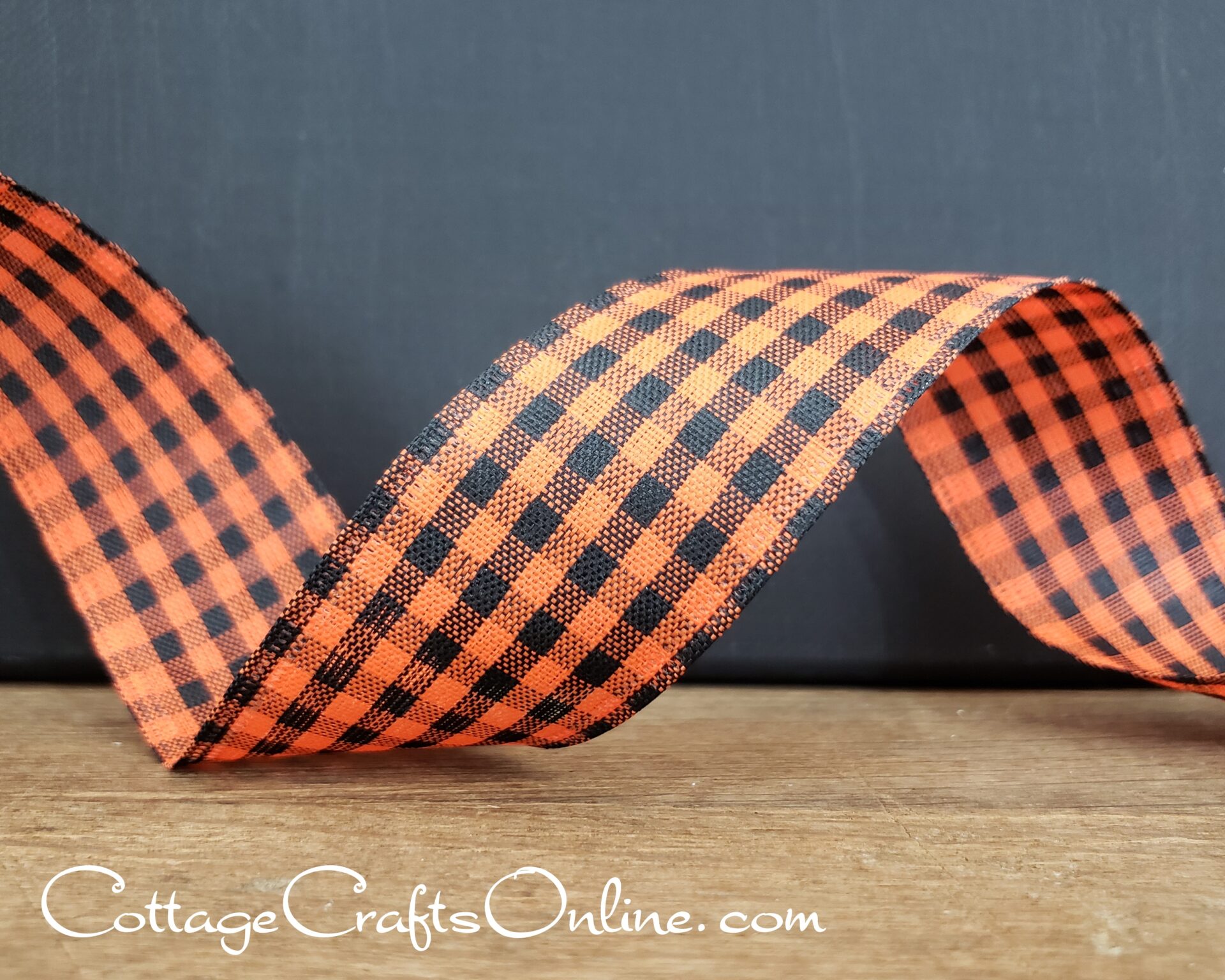 Black and Orange Check Wired Ribbon