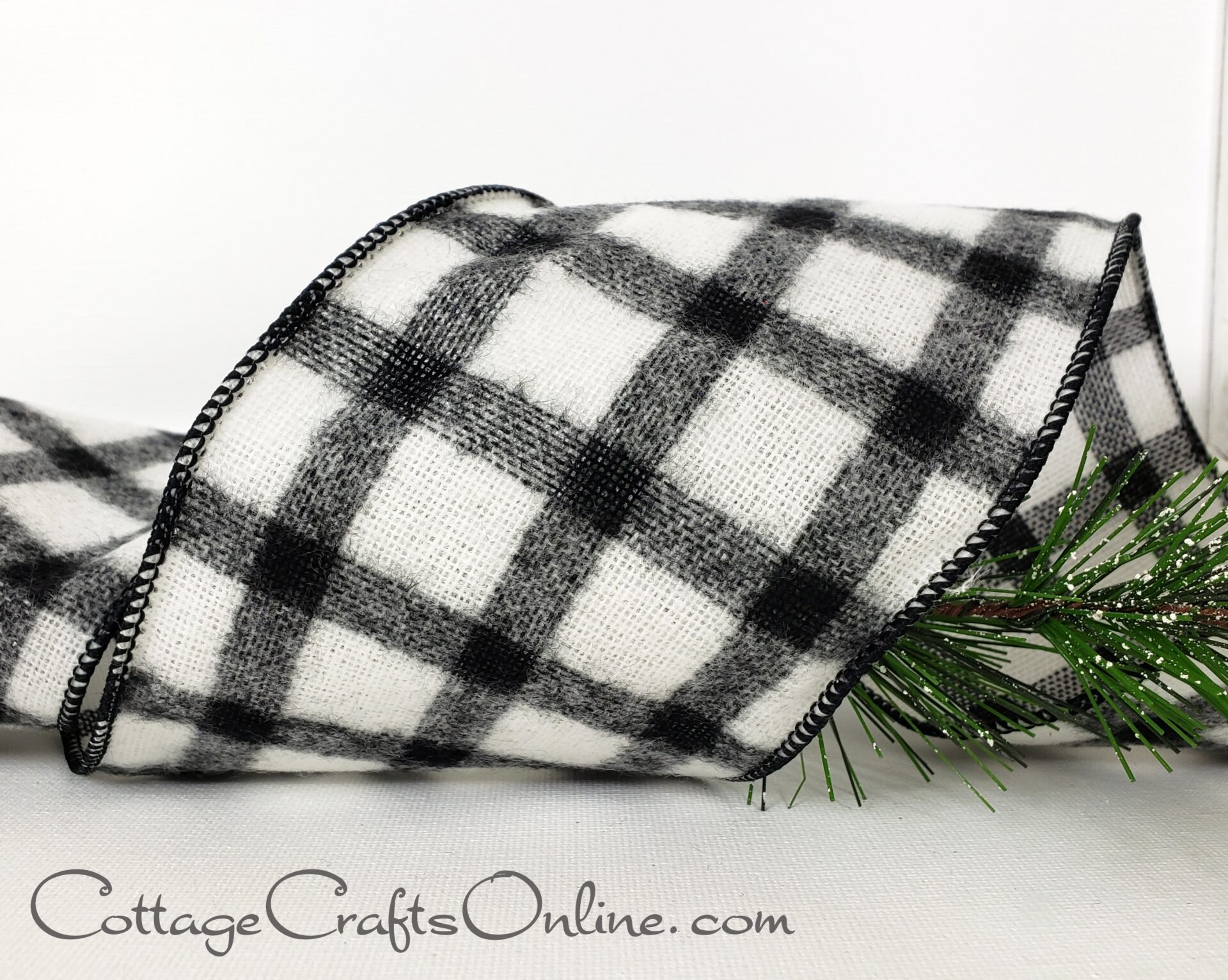 Black and White Flannel Buffalo Plaid Wired Ribbon