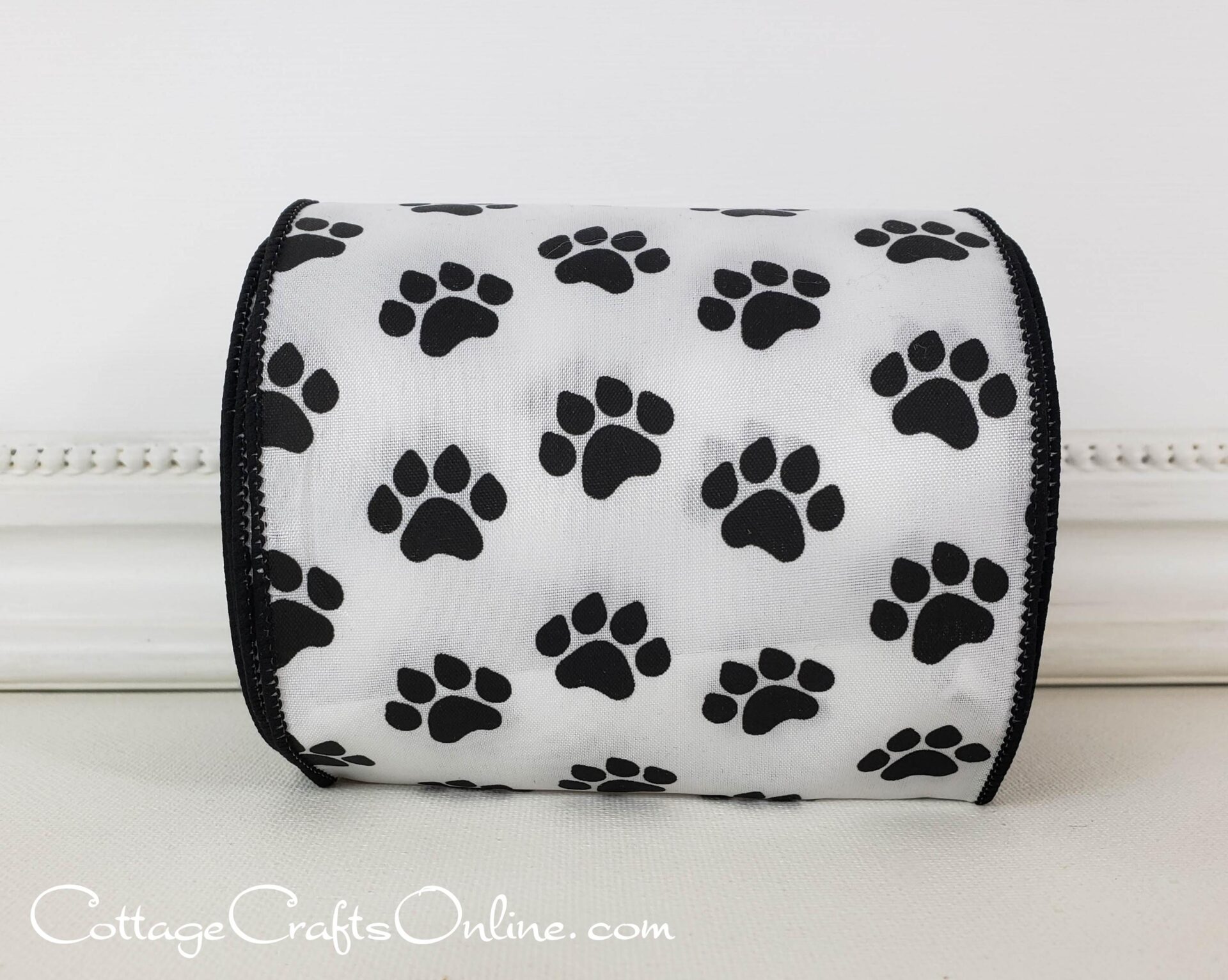 Paw Print and Gingham Ribbon in WHite and Black