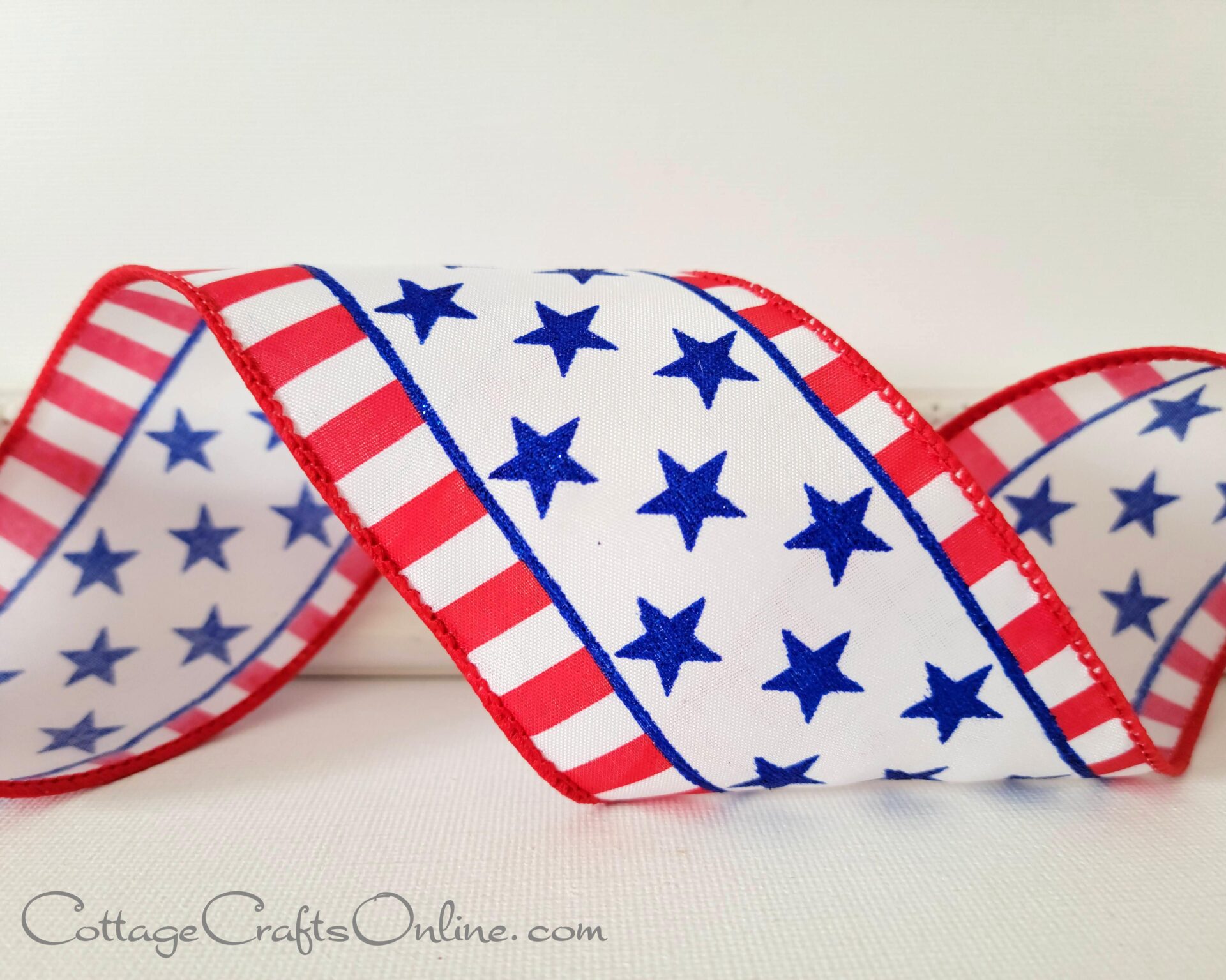 A red, white and blue ribbon with stars on it.
