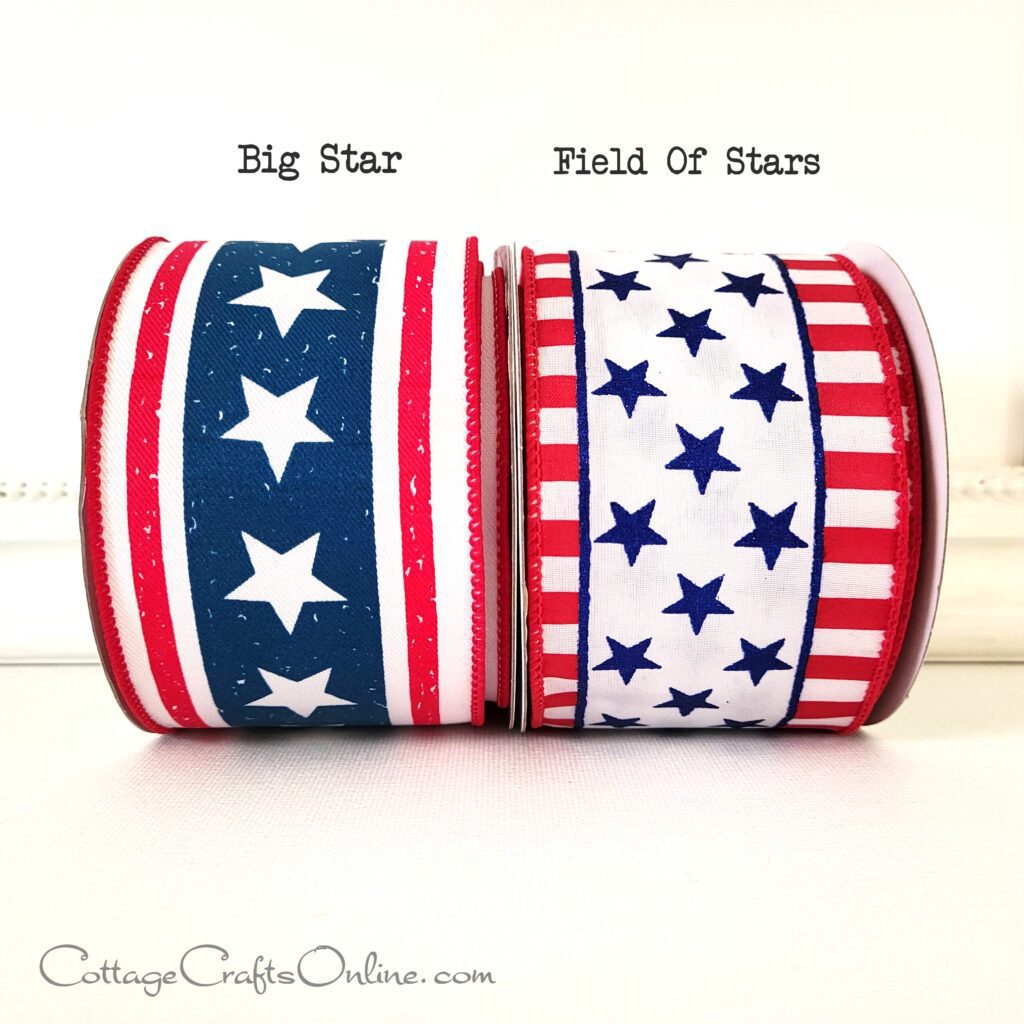 A red white and blue ribbon with stars and stripes.