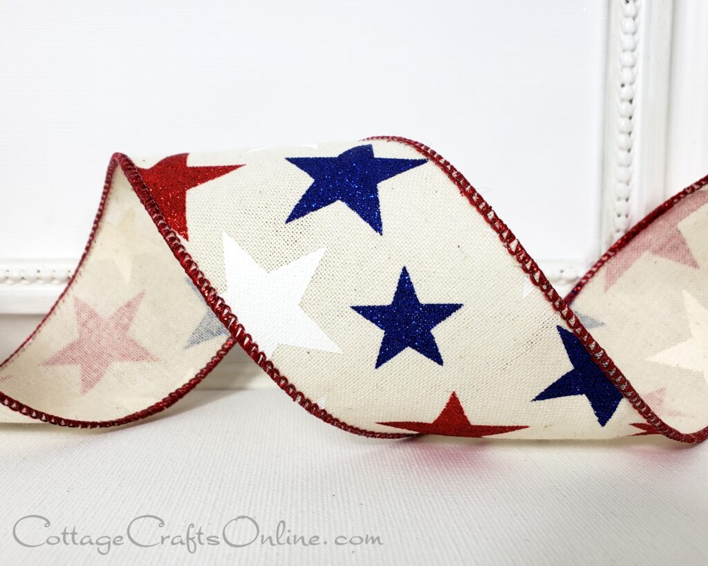 A red, white and blue ribbon with stars on it.