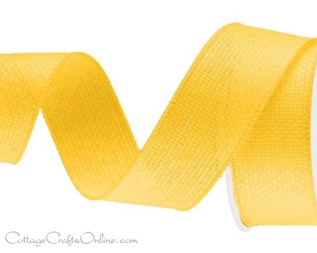 a yellow grosgrain ribbon on a white background.