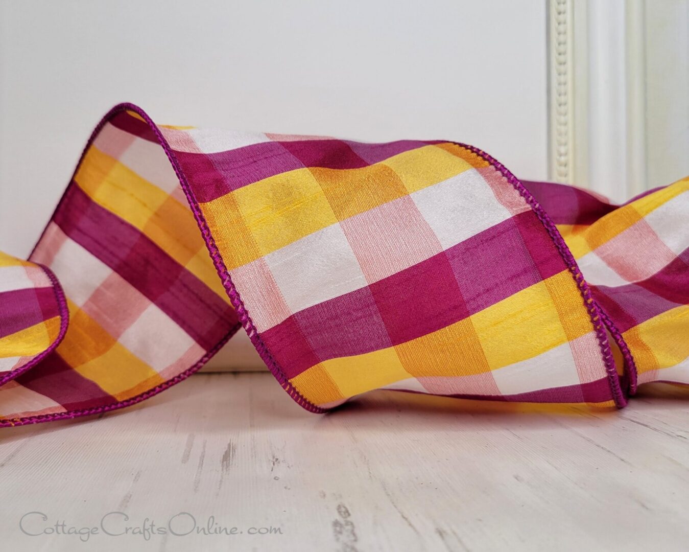 magenta gold yellow white dupioni afternoon plaid ribbon.24 plaid-025