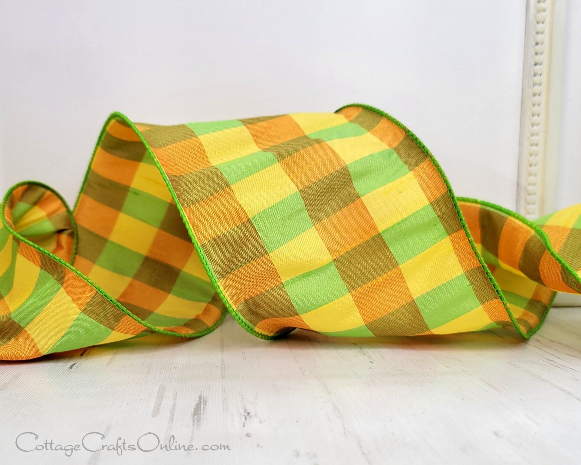 Orange, yellow and green plaid ribbon