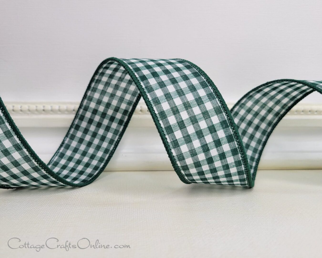 traditon green white gingham wired ribbon