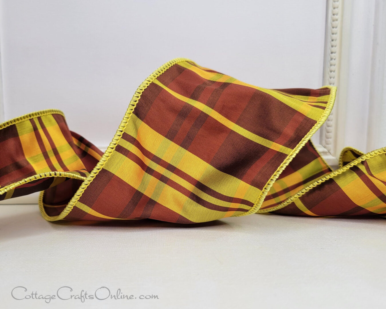 Terra Plaid rr 4 100 ribbon brown yellow plaid